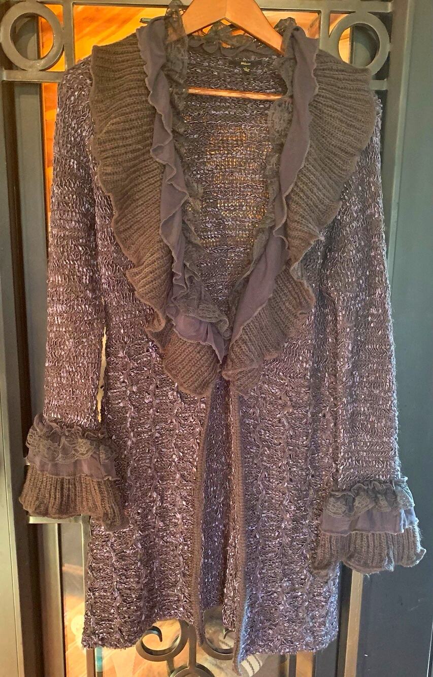 Milano Ruffle Knit Open Cardigan Sweater Duster Y2K Fairy Wool Blend S